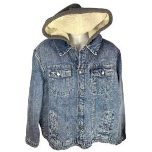 Original Use Denim Sherpa‑Lined Hooded Jacket – Men’s 2XL – Blue Acid Wash